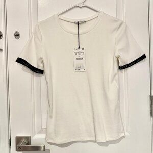 Zara White Short Sleeve Shirt Trim